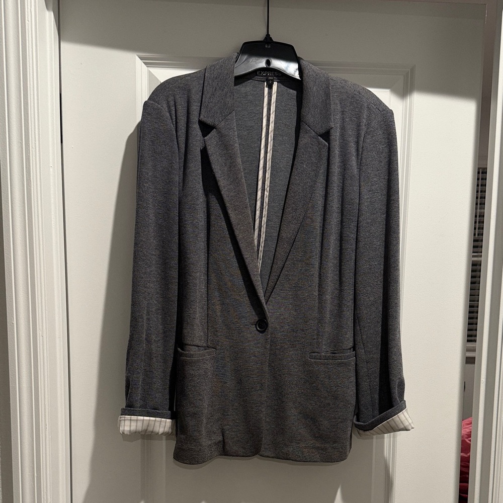Express Gray Knit Jacket with White Trim